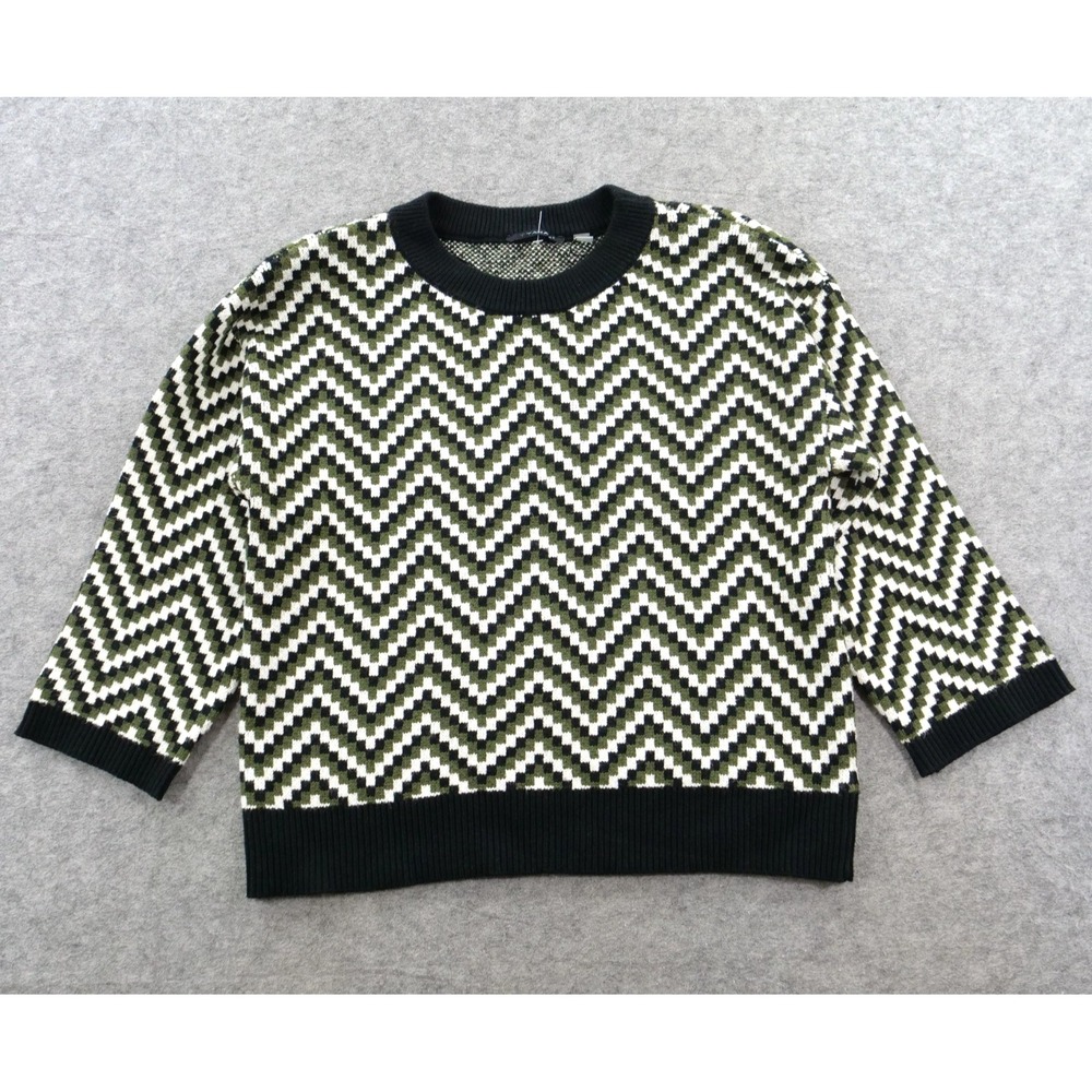 Tahari Sweater Womens Medium Green Black Chevron Zig Zag Jacquard Knit New